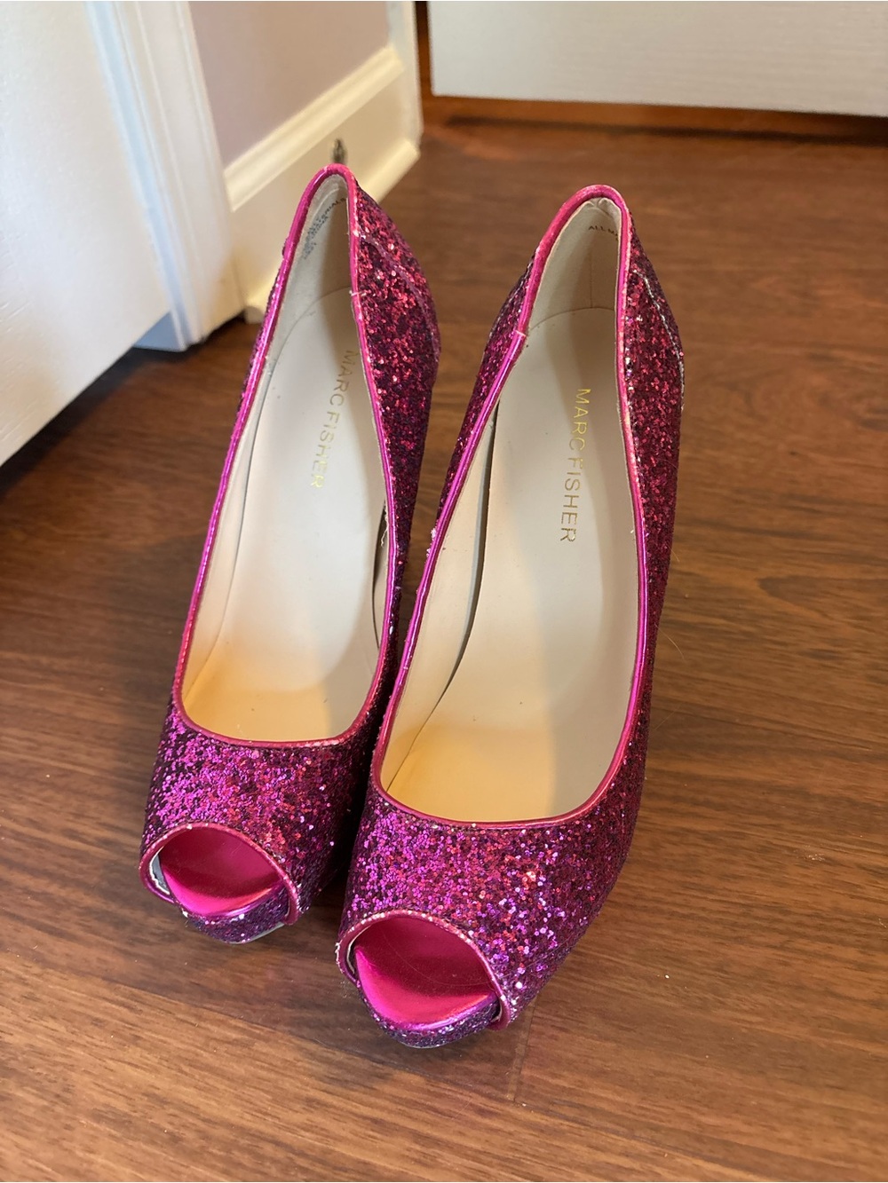 Marc Fisher Pink Barbiecore Women's Glitter Peep-Toe High Heel Stiletto - Picture 3 of 5